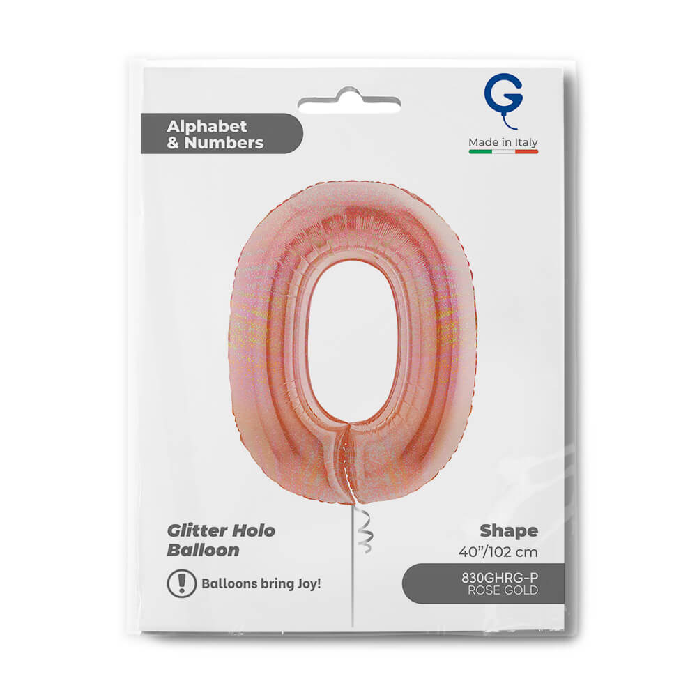 Number 0 Glitter Holographic Rose Gold 40inc - Afbeelding 2