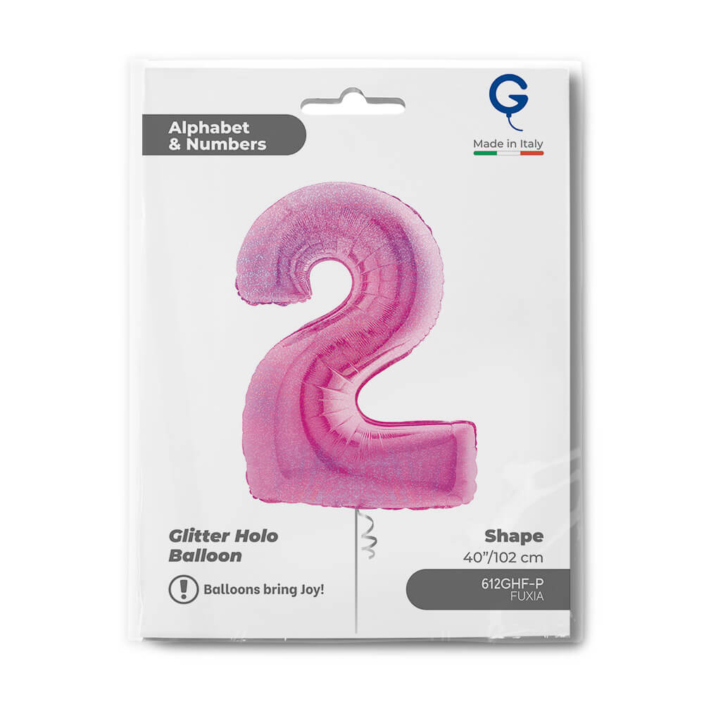 Number 2 Glitter Holographic Fuxia 40inc - Afbeelding 2