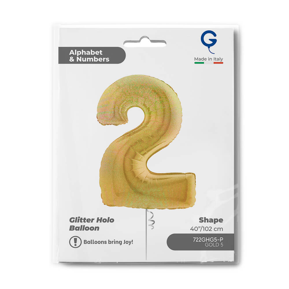Number 2 Glitter Holographic Gold 5 40inc - Afbeelding 2