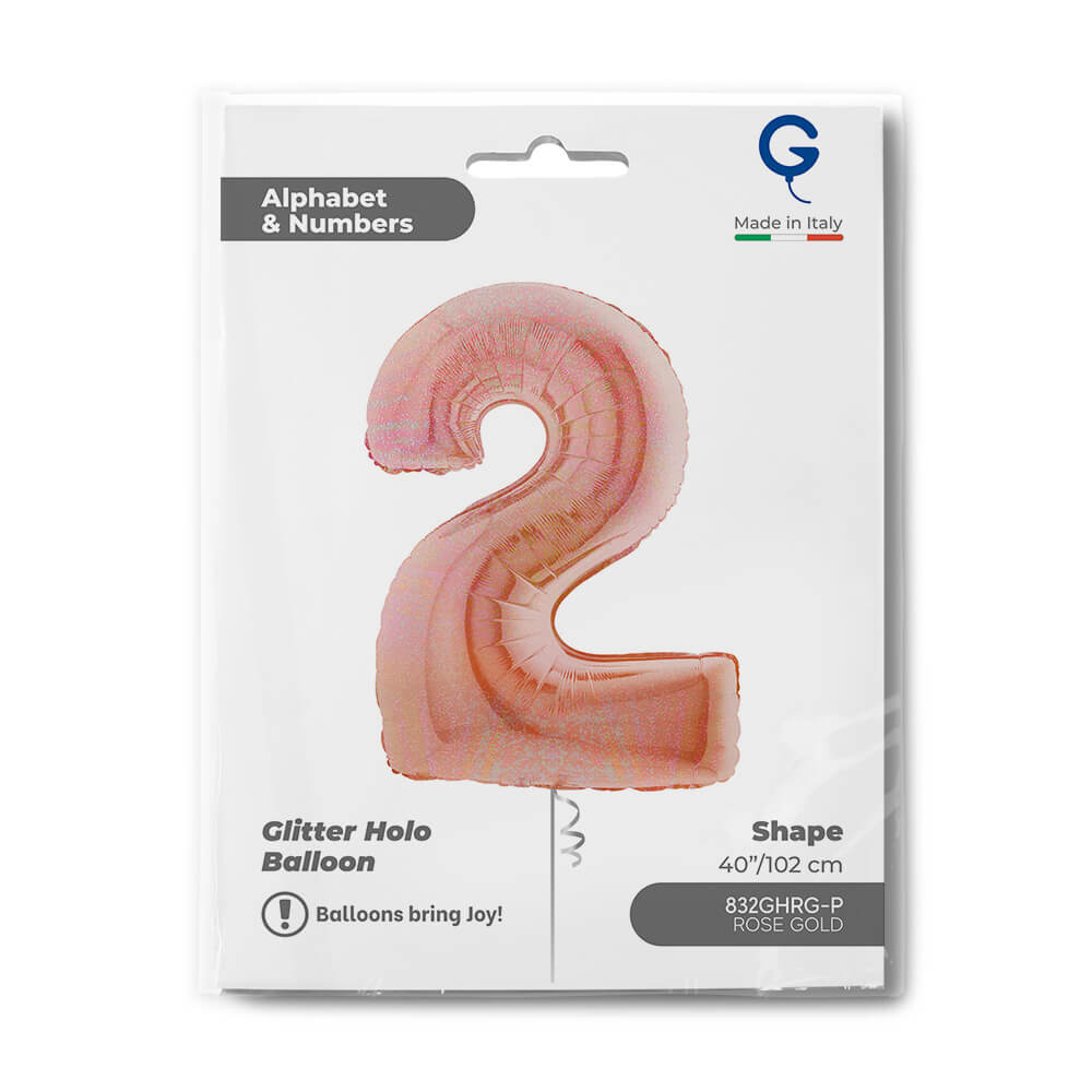 Number 2 Glitter Holographic Rose Gold 40inc - Afbeelding 2