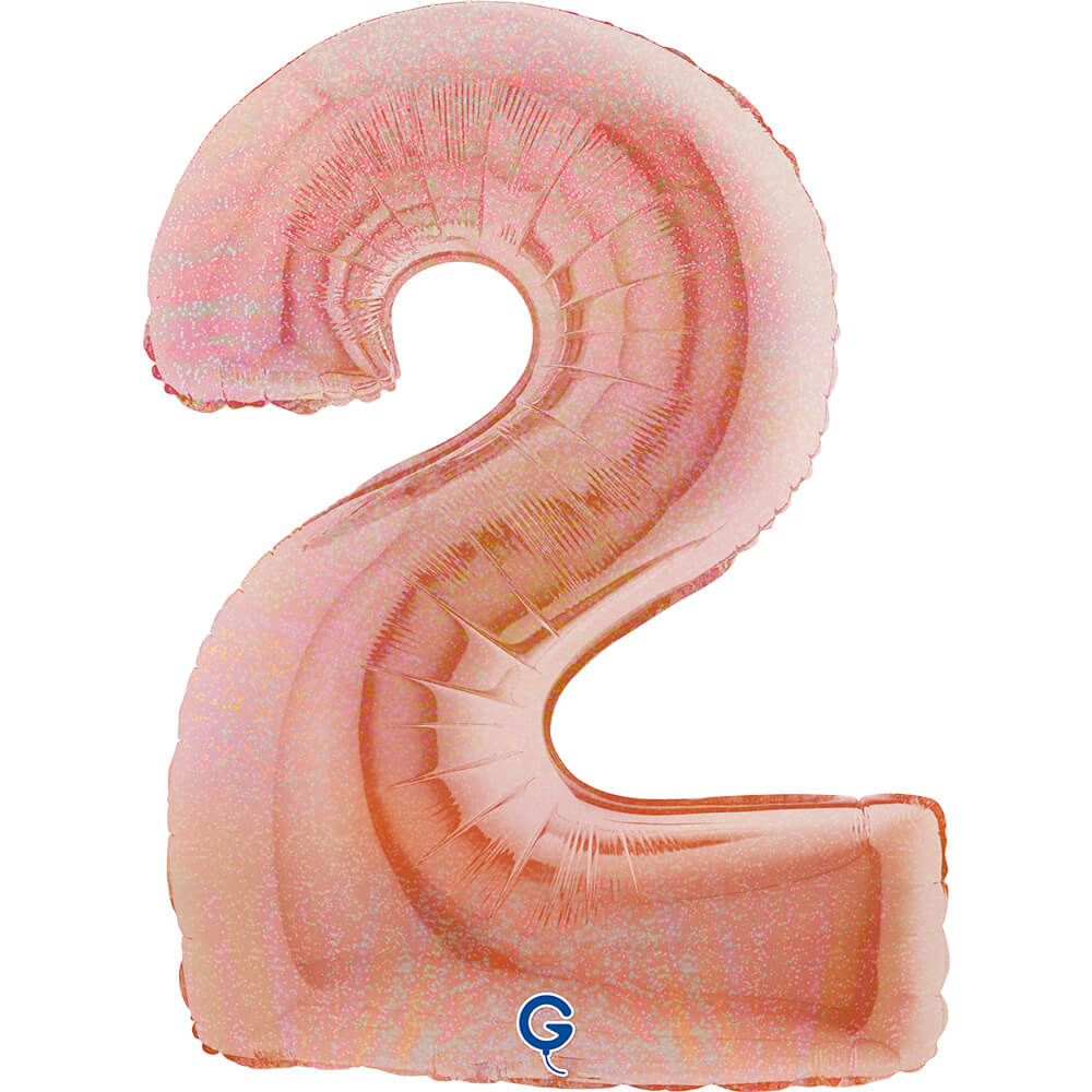 Number 2 Glitter Holographic Rose Gold 40inc