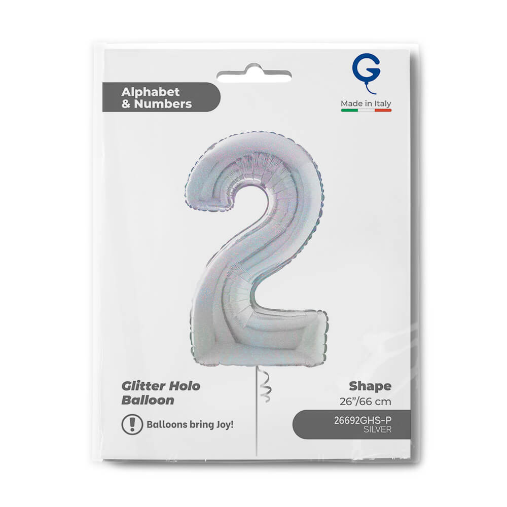 Number 2 Glitter Holographic Silver 26inc - Afbeelding 2