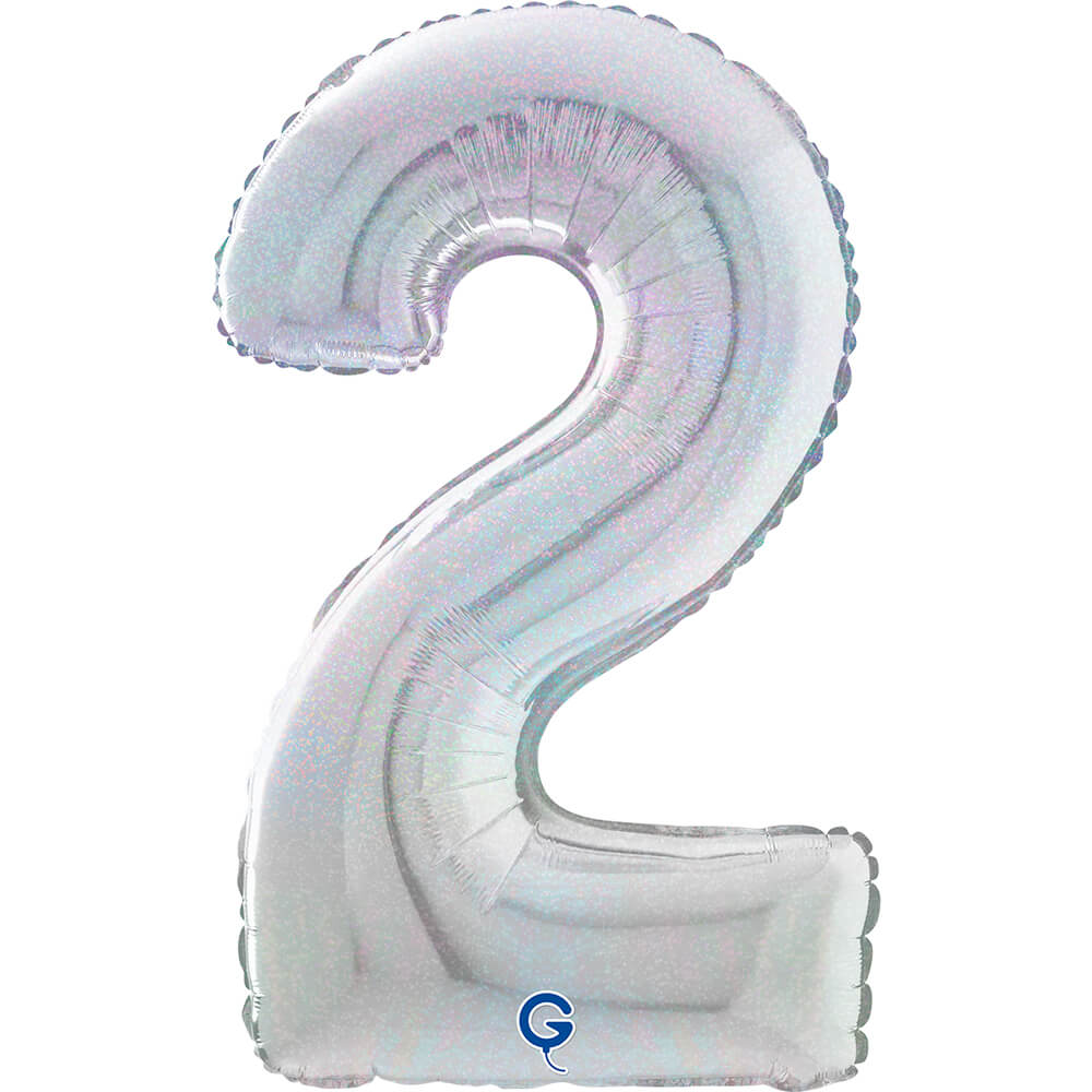 Number 2 Glitter Holographic Silver 26inc