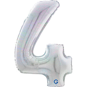Number 4 Glitter Holographic Silver 26inc