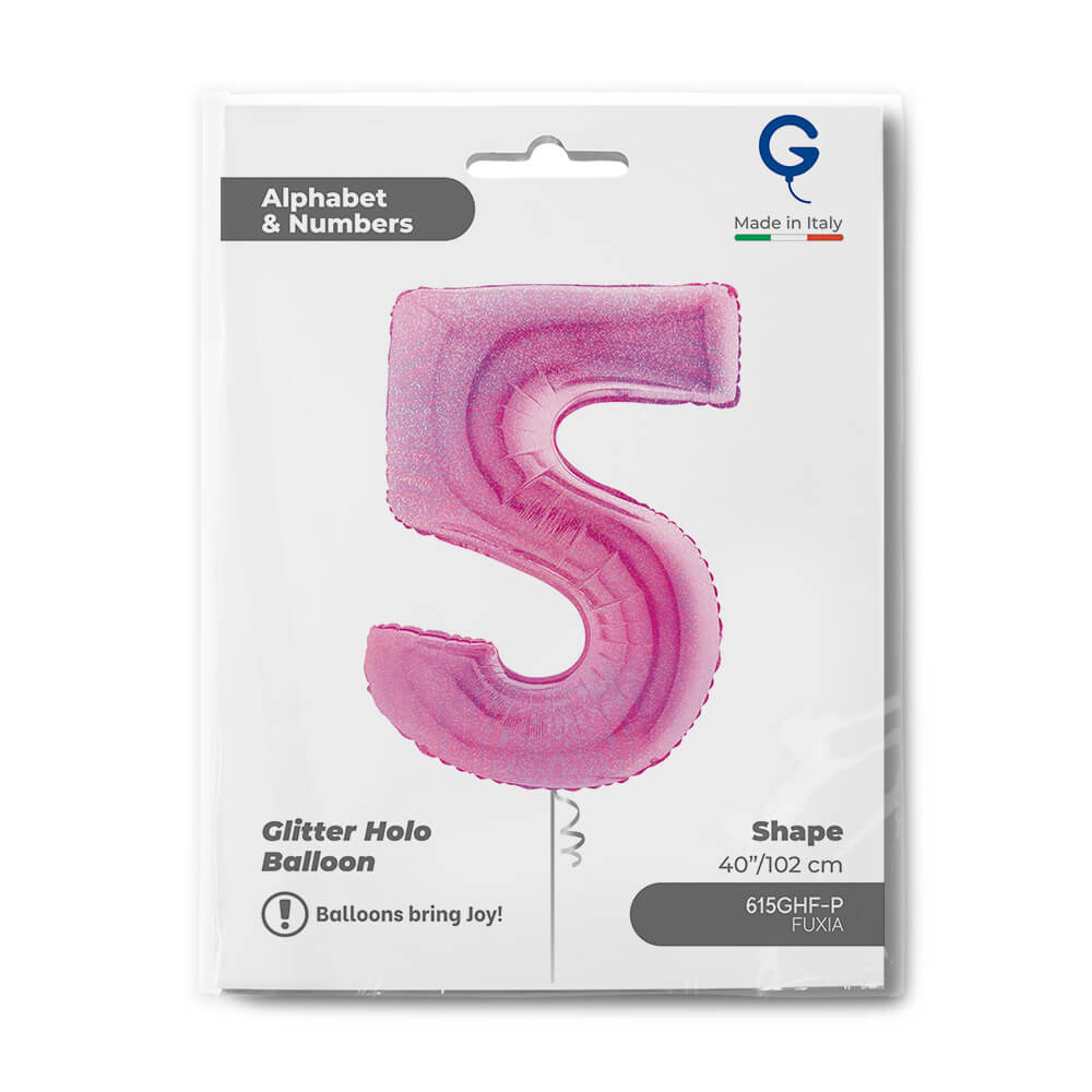 Number 5 Glitter Holographic Fuxia 40inc - Afbeelding 2