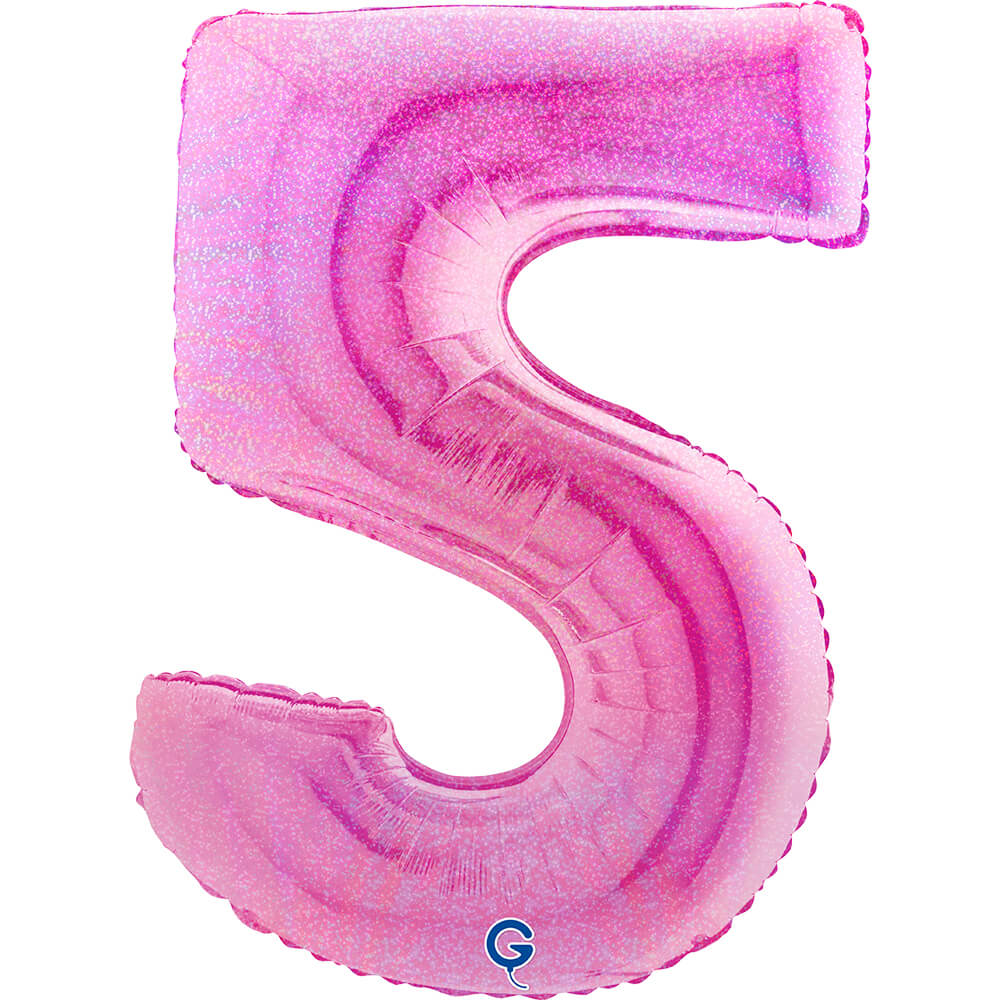 Number 5 Glitter Holographic Fuxia 40inc