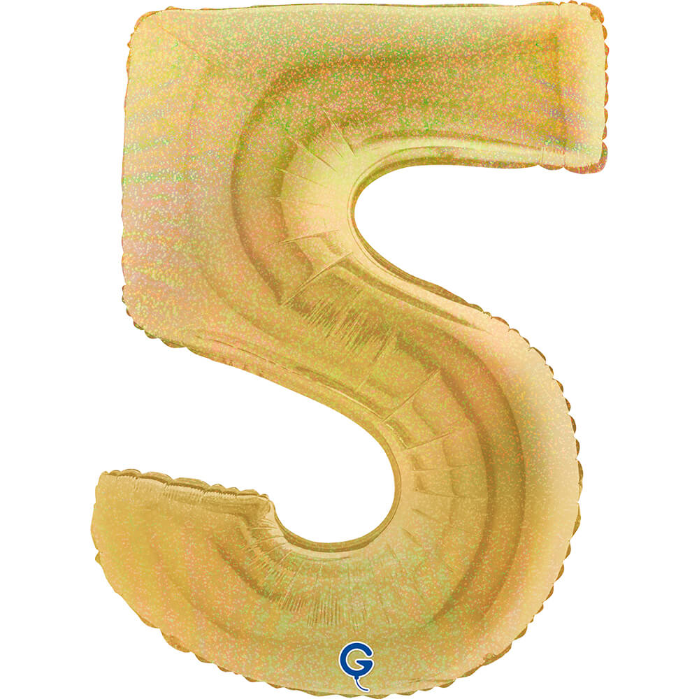 Number 5 Glitter Holographic Gold 5 40inc