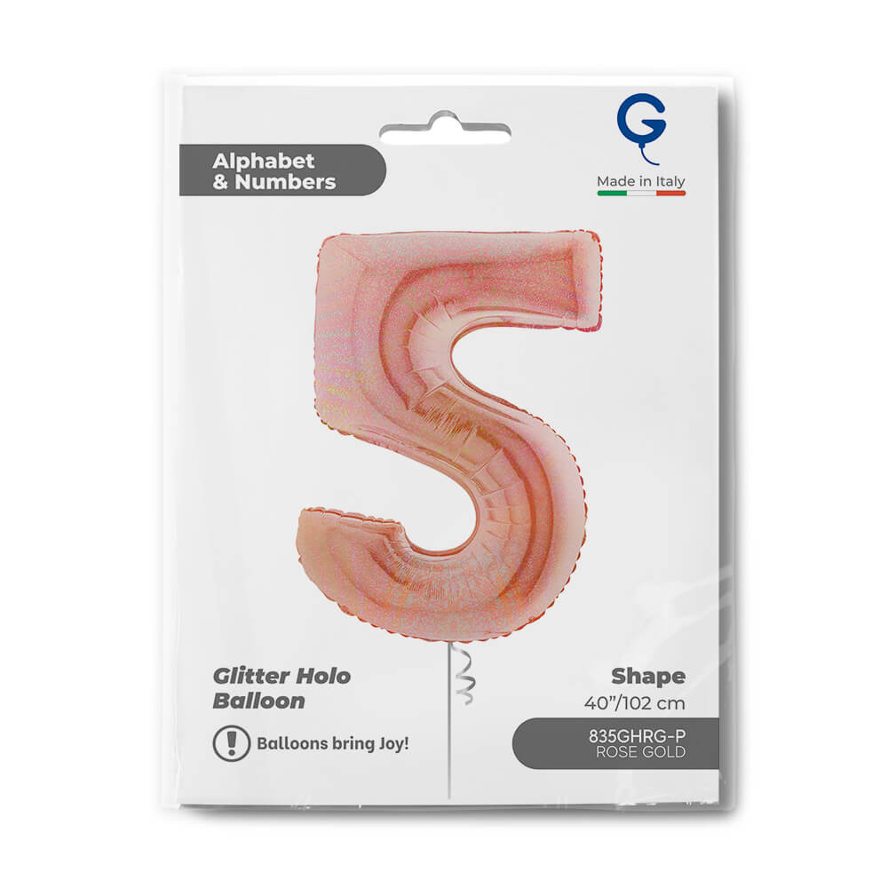 Number 5 Glitter Holographic Rose Gold 40inc - Afbeelding 2