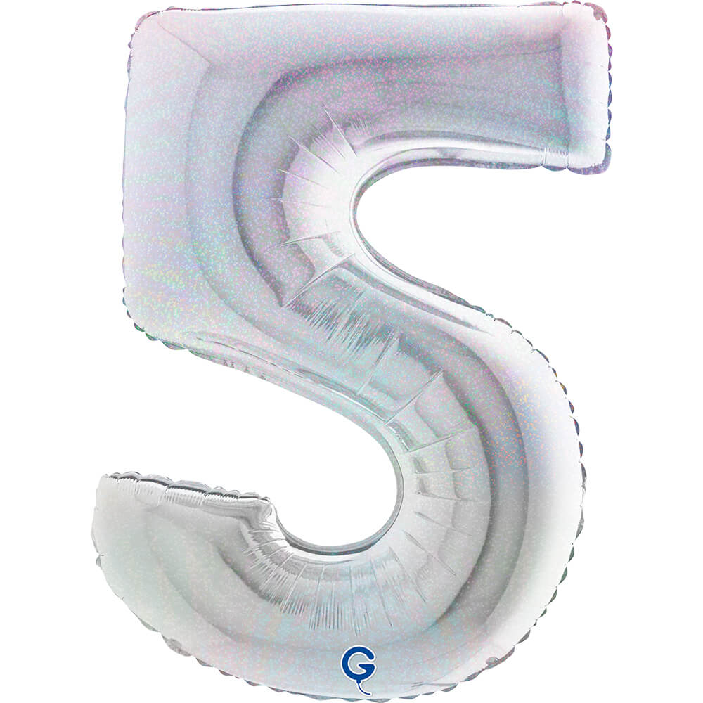 Number 5 Glitter Holographic Silver 40inc