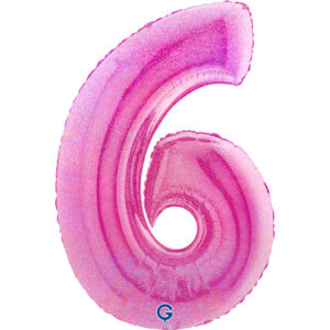 Number 6 Glitter Holographic Fuxia 40inc