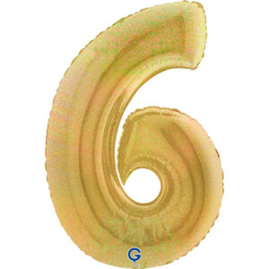 Number 6 Glitter Holographic Gold 5 40inc
