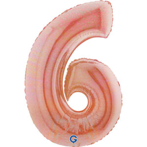 Number 6 Glitter Holographic Rose Gold 40inc