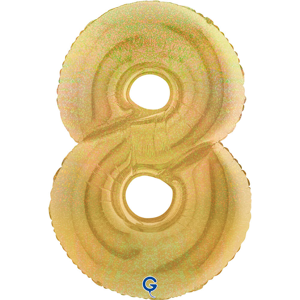 Number 8 Glitter Holographic Gold 5 40inc