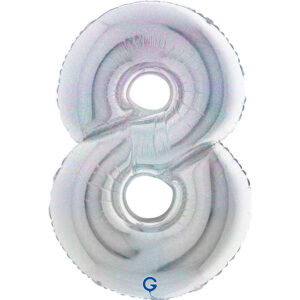 Number 8 Glitter Holographic Silver 40inc