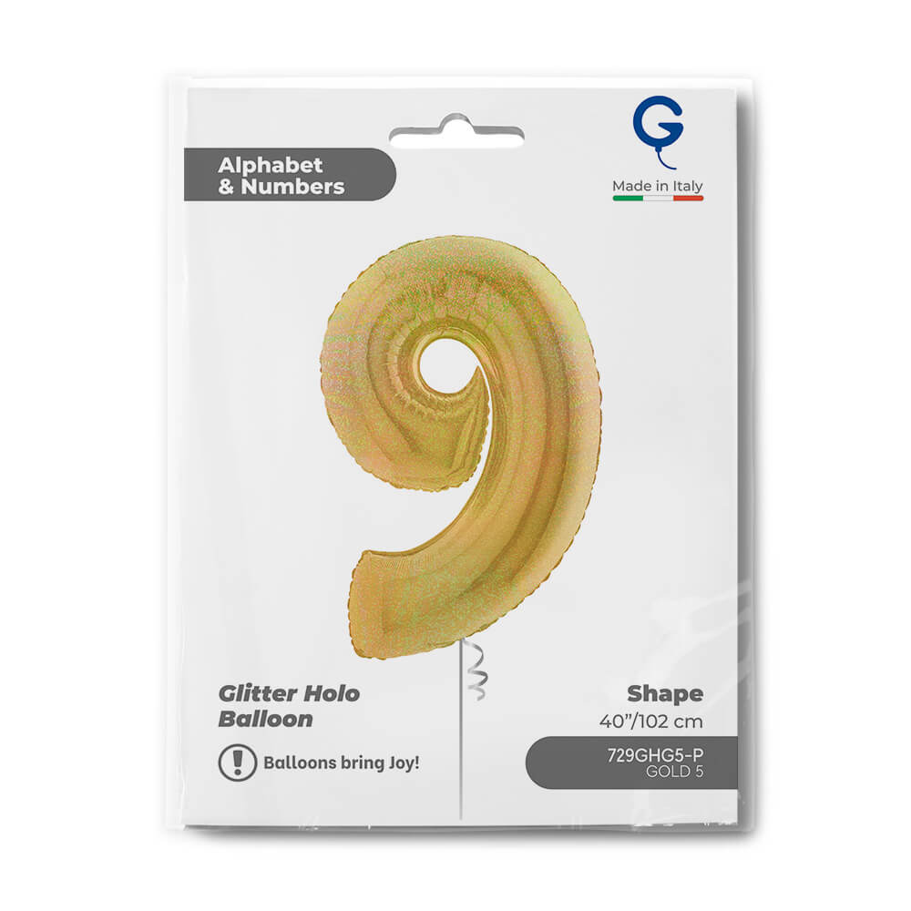 Number 9 Glitter Holographic Gold 5 40inc - Afbeelding 2