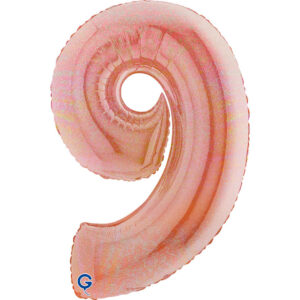 Number 9 Glitter Holographic Rose Gold 40inc