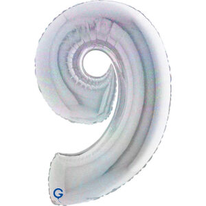Number 9 Glitter Holographic Silver 40inc